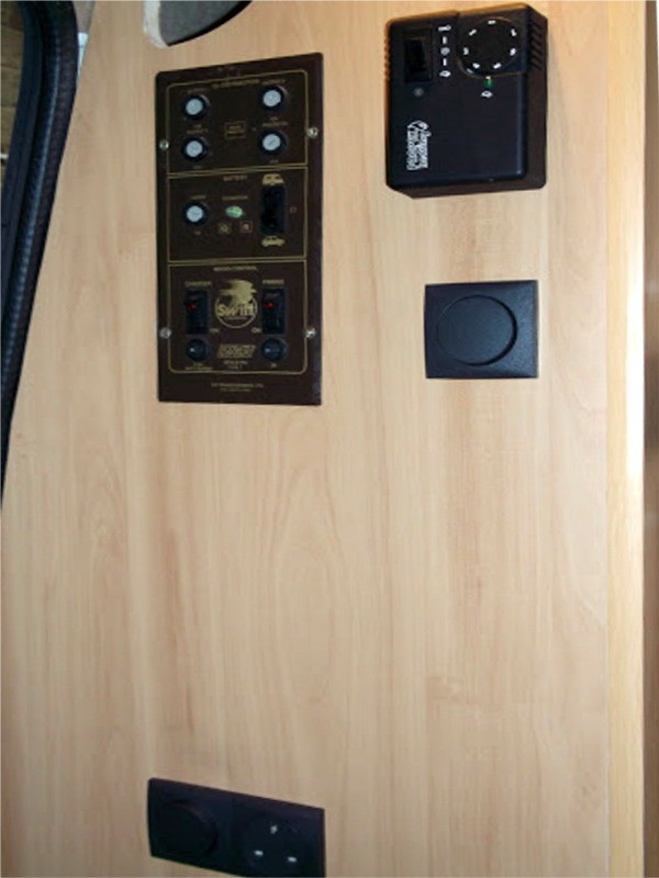 Central heating controls & electric sockets fitted in camper interior  by Céide Campervan Conversions, Co. Donegal, North-West Ireland